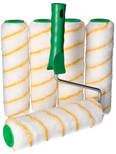 Toolspace | Kit de Rouleaux à Peinture | 5 x 25 cm | Pour Murs, Plafonds, Murales, Façade | Manche à Rouleau Ergonomique | Polyacrylique | Technologie Thermofusion | Facile à Nettoyer