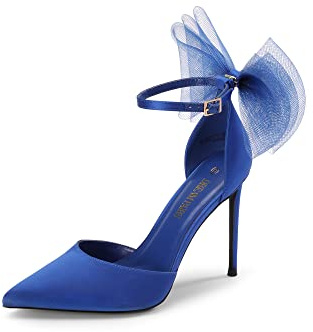 DREAM PAIRS D'Orsay - Scarpe da donna con tacco alto, cinghiette, punta chiusa, tacco a spillo, punta appuntita, fiocco in rete, cinturino alla caviglia, sexy, da cerimonia, matrimonio e feste
