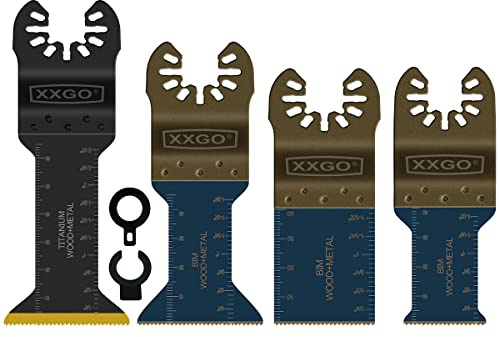 XXGO 4 Pcs Bi Metal Titanium Oscillating Multi Tool Blades | Best for Wood Plastic Metal Cutting