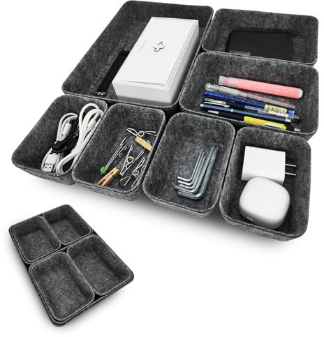 Cbilzxer Organisateur de Tiroir, Organiseur Tiroir Feutre de Bureau 7 pièces, Flexible, Durable, Robuste, Pour ranger les tiroirs de bureau, boîte à outils (Gris foncé)