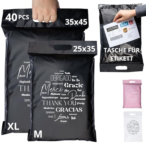 EMBALLAX - 40 Versandtaschen MIT TASCHE FÜR VERSANDETIKETT - 2 Größen M/XL - WIDERSTANDSFÄHIG/WASSERDICHT - Versandtüten für Kleidung - Warensendung Umschlag für Kartons - Versandbeutel - Danke