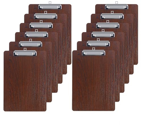 GUOKOFF Klemmbrett Holz A5, 12 Stück Klemmbrett A5, Schreibbrett Klemmbrett mit Metalklemme, Schreibplatte Klemmbretter Clipboard DIN A5
