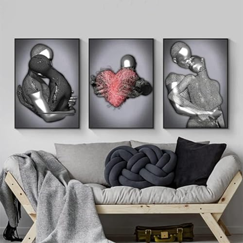 3er Set Poster Abstrakte Kunst Leinwand Gemälde Romantisches Paar Skulptur Poster Metall Figur Statue Afrikanische Schwarze Frau Poster - Ohne Rahmen (Bild-06,70x100cm*3Pcs)
