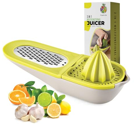 Lemon Squeezer & Pouring Hand Juicer, Zests & Grates, + Lime, Orange Citrus Juice Collector - Grates Garlic, Spices, Cheese, 2 Grating Surfaces - Multi Use 3 in 1