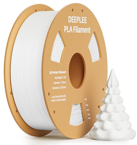 DEEPLEE Filamento PLA 1.75 mm, Bobina da 1 kg Bianco, Precisione Dimensionale ±0.02 mm, Avvolgimento Anti-Intasamento per Stampanti 3D FDM