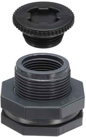 PATIKIL Raccordo Passaparete in PVC con Tappo G 1, Connettore Passaparete Filettato Doppio per Serbatoi d'Acqua con Guarnizione in PVC per Secchi della Pioggia, Lavandini, Acquari, Grigio