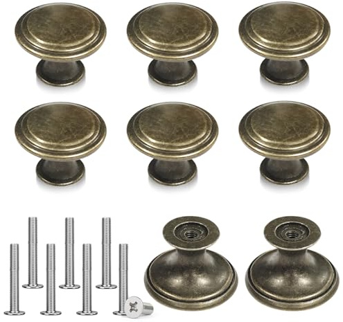 PEAPIN 8 Pcs Vintage Kitchen Cupboard Handles Modern Minimalist Drawer Knobs, 30 cm / 11.8 inch Diameter Antique Style Cabinet Brass Door Knobs with Screws，Bronze Drawer Handles