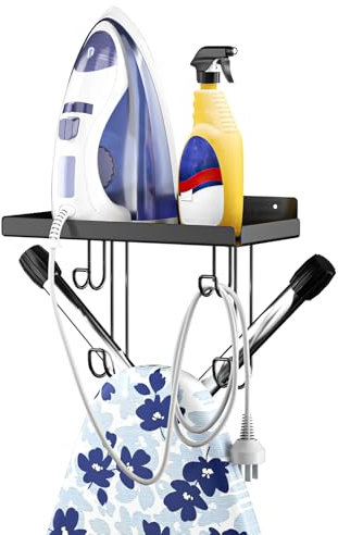 LOXSUN Accroche Table à Repasser Mural,Support Mural pour Planche à Repasser, pour Buanderie, Support pour Fer et Planche à Repasser avec Grande Étagère,Support fer a Repasser,Métal