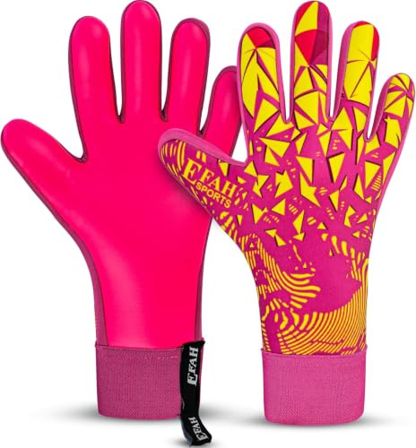 EFAH SPORTS Guantes de Portero fútbol para niños, niñas y Adultos, Guantes Profesionales con Fuerte Agarre en Las Palmas. (Pink, Size 6 Suitable for 13 to 15 Years Old, Ambidiestra)