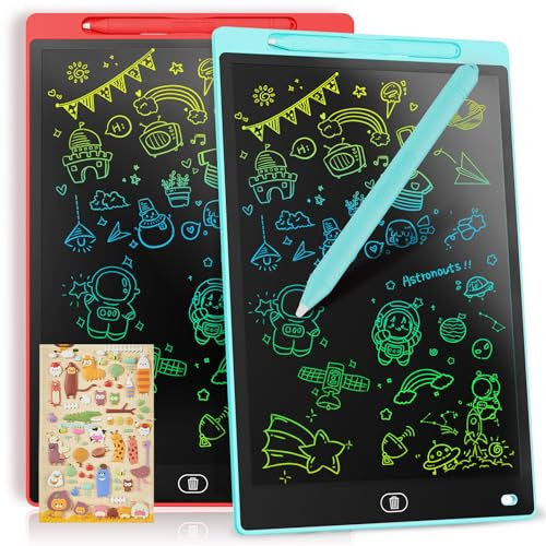[2 STÜCKE] LCD Schreibtafel 12 Zoll, Genialba Buntes LCD Schreibtablett, LCD Writing Tablet, Elektronischer Tablette, Grafiktablett für Kinderspiele 2 3 4 5 6 7 Jahre Jungen Mädchen (Blau&Rot)