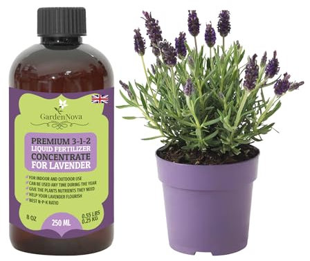 Premium Liquid Lavender Plant Fertilizer - 3-1-2 Concentrate for Indoor Plants and Flowers by GardenNova | Organic Plant Food for Lavenders - 8oz