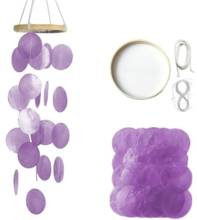 KLINNA Carillon a vento con conchiglie fai da te fatto a mano | Decorazione boho sospesa in conchiglie Capiz | Carillon marittimo per giardino e balcone – Bellissimo acchiappasogni per terrazza o