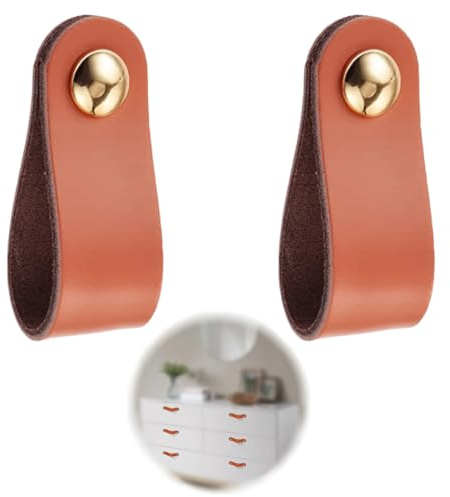 JYNXOR 2 Piezas Tiradores Cuero para Muebles Manija Del Gabinete de Cuero Tiradores Cajon Pomos de Piel para Armarios Pomos Decorativos para Muebles Colgantes,Decorativos de Piel(brun)
