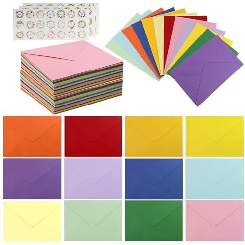 LUCKNIGHT 72 Piezas Sobres Pequeños, Sobres de Colores, Conjunto de Sobre de Papel de Colores, Incluye 3 Pegatinas Autoadhesivas, Adecuadas para Cumpleaños, Bodas, Partidas y Otras Occasiones