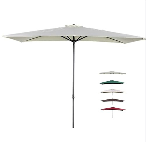 Sombrilla rectangular de 200/250/270 cm, sombrilla de mercado al aire libre para pared, patio, protección UV, parasol beige, perfecto para espacios pequeños (6.5 pies x 4.5 pies)