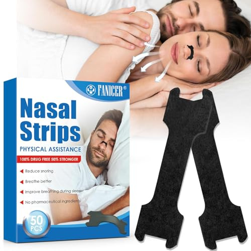 50 Pezzi Cerotti Nasali Antirussamento, Nasal Strips per Dormire, Cerotti per Non Russare, Aiuta a Ridurre il Russare, Migliora la Respirazione, Alivia la congestione nasale, Nero