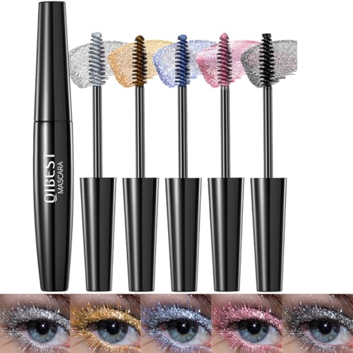 Sitovely 5PCS Farbige Wimperntusche, Schimmernd Diamant Glitzernd Color Mascara Set, Volumen Schwung Colourful Mascara, Bezaubernd und langanhaltend für Augen Makeup-Pink/Schwarz/Blau/Silber/Gold