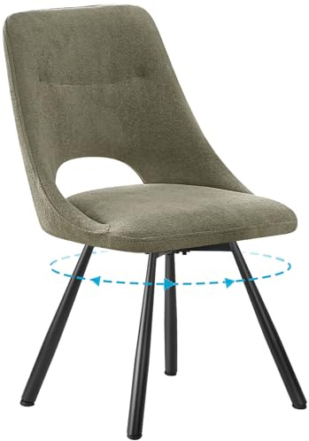 ANVOFONG Lot de 1 Chaises de Salle à Manger Pivotante, Pivotant 360°, Chaises Rembourrées, Tissu Coton Imitation Cachemire avec Pieds Métal Noir pour Cuisine, Salon, Chambre à Coucher, Marron Gris