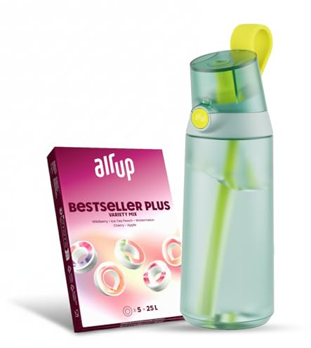 AIR UP® water bottle Click Turtle Green original starter set with pods in 5 flavors | 600ml drinking bottle with sugar-free flavoring | dishwasher-safe, BPA-free