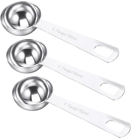 JJUNW 3 st. rostfritt stål kaffeskedar portionskopa, 15 ml mätsked med långt handtag kaffesked portionerare kryddsked för bakning och matlagning