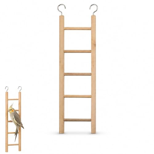 ApexPine 3-Level Wooden Bird Ladder, Hanging Climbing Perch for Bird Cages | 3-level natural wood bird ladder, metal hook for cage hanging, chewable climbing perch, for parakeets budgies small birds