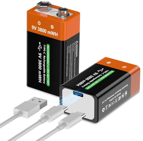 Batería de bloque de 9 V (4 unidades) – eficiente batería recargable de iones de litio de 9 V, con 3800 mWh de capacidad ultra alta, perfecta para detectores de humo, multímetros, micrófonos, juguetes