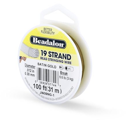 Beadalon 19-Strand Bead Stringing Wire, 0.012-Inch, Satin Gold, 100-Feet