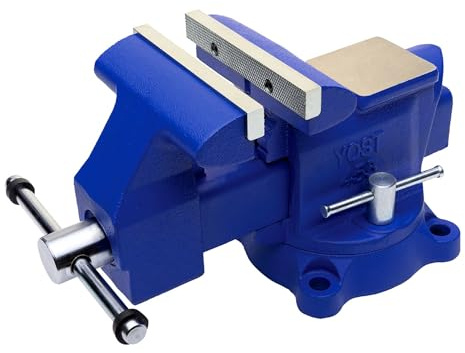 Yost Vises 455 Combination Vise | 5.5 Inch Jaw Width Heavy-Duty Utility Pipe and Bench Vise |Secure Grip with Swivel Base| Made with Cast Iron and Steel U Channel Bar | Blue