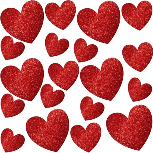Dazzling Red Glitter Paper Heart Cutouts Mega Pack - 5, 7, 11.5 (Pack Of 20) | Perfect For Decorations & DIY Projects