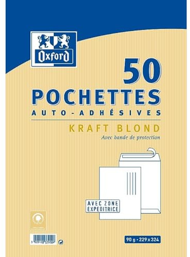 OXFORD Lot de 50 Enveloppes Auto‐Adhésives 22,9x32,4cm Papier Kraft 90g Blond