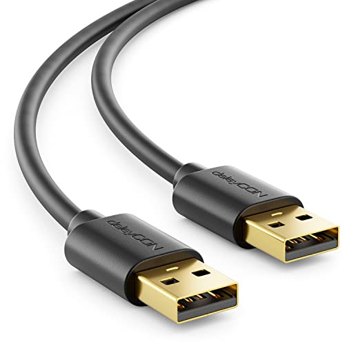 deleyCON 2m Câble USB 2.0 A-Mâle vers A-Mâle - Câble de Données Haute Vitesse - Transmission Rapide et Sécurisée - Contacts USB Précis et Stables - Rétrocompatible, Noir