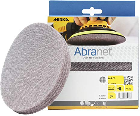 Mirka Abranet Netzschleifscheiben Ø 150mm Klett/Korn P120 / 10 Stk / AE241F1012 / Für alle 150mm Exzenterschleifer und Schleifmaschinen geeignet/zum staubfreien Schleifen von Holz, Spachtel, Lack