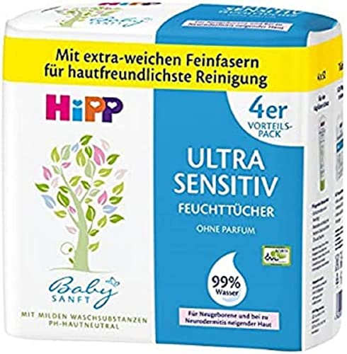 HiPP Toallitas húmedas ultra sensibles Babysanft, blancas, (4 x 52 unidades)
