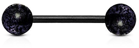 viva-adorno Barbell Piercing Stab Zungenpiercing Kunststoff Glitter Glitzer Kugeln Acryl flexibel Brustpiercing Z314, Schwarz