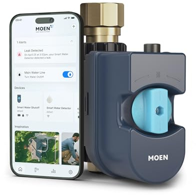 Moen Flo 1-inch Smart Water Shut Off Valve, Smart Home Water Monitor Leak Detector, Wifi Connected, App Enabled Flow Meter and Shutoff, 900-006