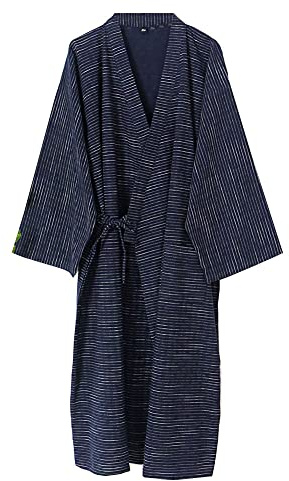 Kimono japonais pour hommes Double gaze de coton Robe grande taille Vêtements Zen Vêtements taoïstes (Taille L, B1)
