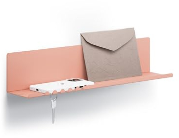 byde Helke - Mensola da Parete, 44x9x9 cm, 5 Ganci e Porta Cavi, In Lamiera di Acciaio Verniciato a Polvere, Organizer per Chiavi e Lettere per Ingresso, Corridoio, Cucina, Colore Beige Rosso