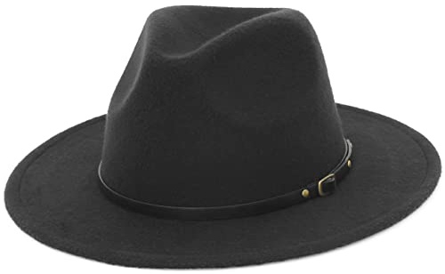 EOZY Men's Classic Wide Brim Fedora Hat Felt Panama Fedora Hats Gentleman Jazz Hat for Beach Party Outdoor Black