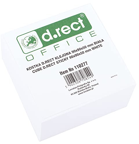 D.RECT Zettelklotz Notizklotz | 90x90x50mm circa 450 blatt | kopfgeleimt |Weiß