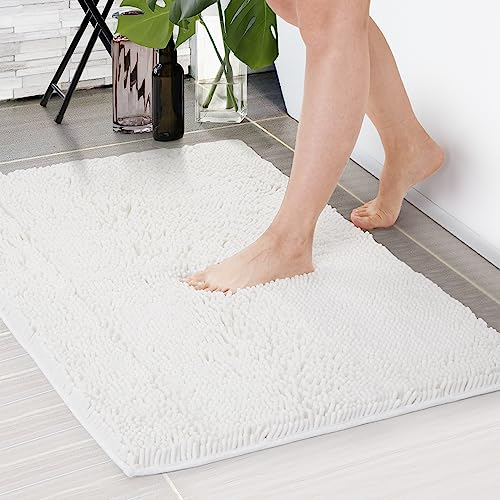 Deconovo Badematte rutschfest Badvorleger Absorbierende Badematten Badezimmerteppiche Flauschig Badteppich Waschbar Badezimmer Teppich Badezimmermatte, 50x80 cm, Weiß, 1 Stück
