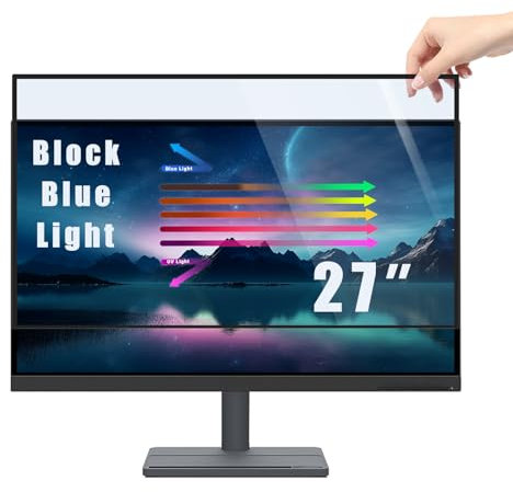PYS 27 Inch Blue Light Blocking Screen Protector for Computer Monitor Removable 16:9 Aspect Ratio 27 Anti Blue Light Anti Glare Filter Easy on/off for Eye Protection