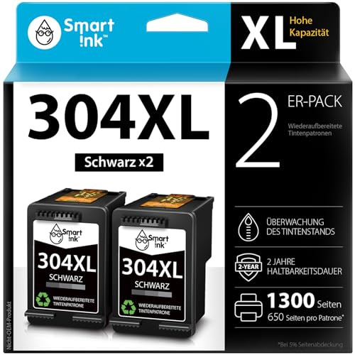 Smart Ink Wiederaufbereitete Druckerpatronen als Ersatz für HP 304 XL HP 304XL (2 Schwarz Multipack) für Envy 5030 5000 5020 5032 5020 5010 DeskJet 3750 2630 2600 3760 3720 3732 3733 3735 Drucker
