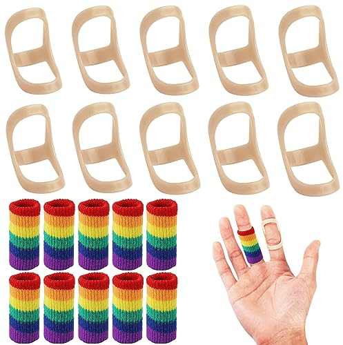 20pcs Oval Finger Splints Kit, 10 Sizes Finger Brace Support Oval Trigger Finger Splint & 10 Soft Sleeves for Thumb Middle Ring Index Pinky (Assorted Colors)