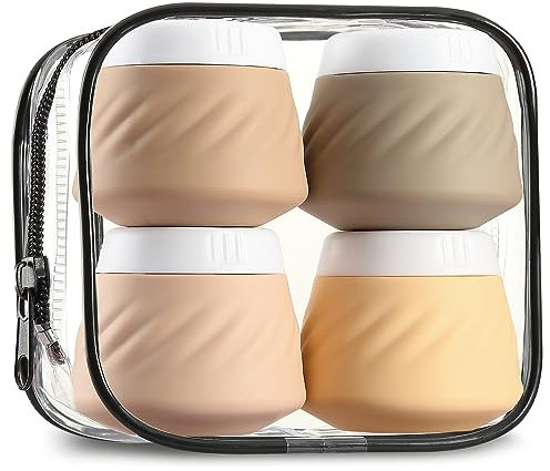 Gemice Travel Containers for Toiletries, Silicone Cream Jars TSA Approved Trave Size Containers, Leak-Proof Travel Accessories with Lid for Cosmetic Face Body Hand Cream (4 Pack) (Apricot, 30ml)