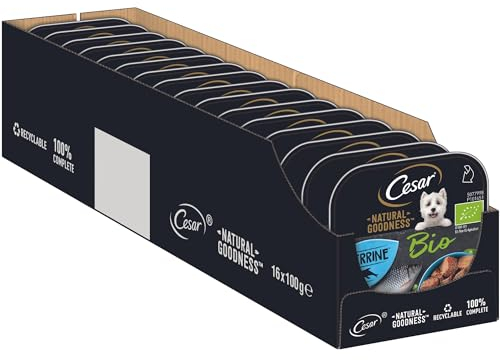 Cesar Natural Goodness Premium Bio Hunde Nassfutter in der Schale Terrine mit Fisch 16x100g
