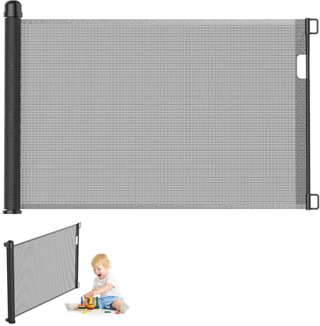 YRHome Baby dörrskyddsgaller, utdragbar rullgardin 0–150 cm, svart trappskyddsgardin, trappskydd för baby och pälsdjur, infällbar dörr för inomhus- och utomhusbruk