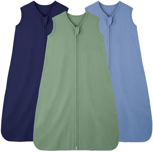 FIEMOL Baby Schlafsack 6-12 Monate 0.5 Tog Baby Wearable Blankets Baumwolle, 3er Pack Sommer atmungsaktiv Schlafsack für Baby Junge und Mädchen 66-76cm Cyan