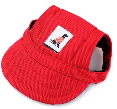 LATRAT Berretto da Baseball per Cani, Cappello di Protezione Sole per Sport All'aria Aperta di Animali Domestici, Visiera Estiva per Cani con Fori per le Orecchie e Cinghia Regolabile (Rosso, M)