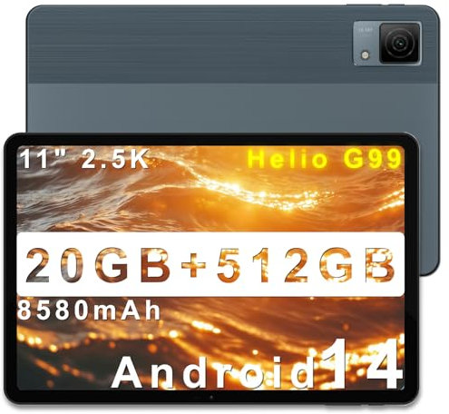 DOOGEE T40 Tablet 11 Pulgadas, 2,5K 20GB RAM + 512GB ROM/TF 2TB Tablet Android 14, Helio G99 Octa Core Tablet PC, Tablet Gaming, Tablet con sim, 4G Dual SIM/Face ID/8580mAh/16+8MP/BT5/OTG/Type-C, Gris