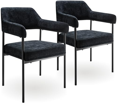 tectake® Lot de 2 Chaises de Salle à Manger rembourrées Modernes Chaise Tissu Fauteuil Salon Chaise Scandinave Pieds en Acier Élégant avec Accoudoirs pour Coiffeuse, Chambre, Coiffeuse